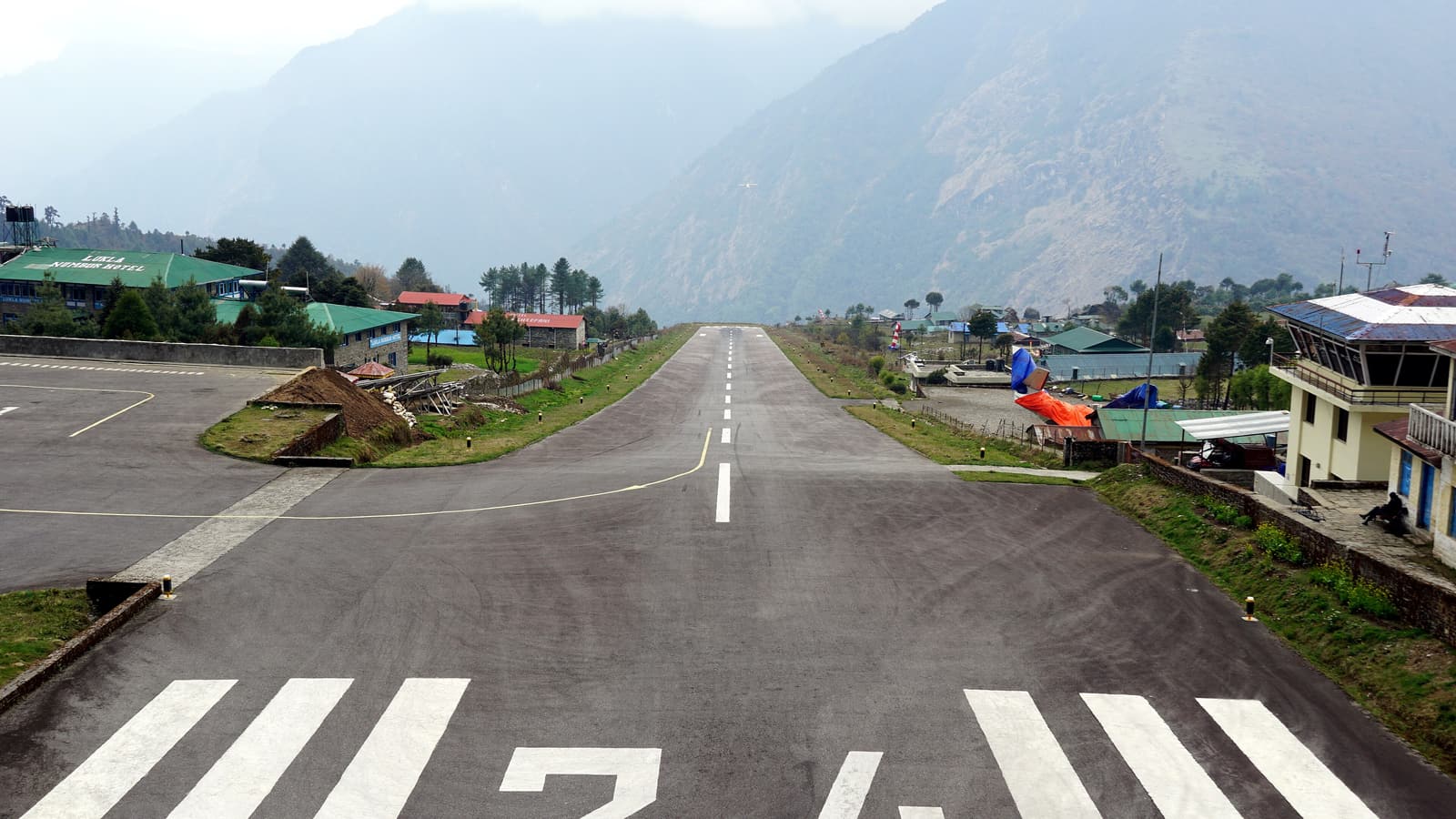 The sloping runway of Tenzing-Hillary Airport at Lukla