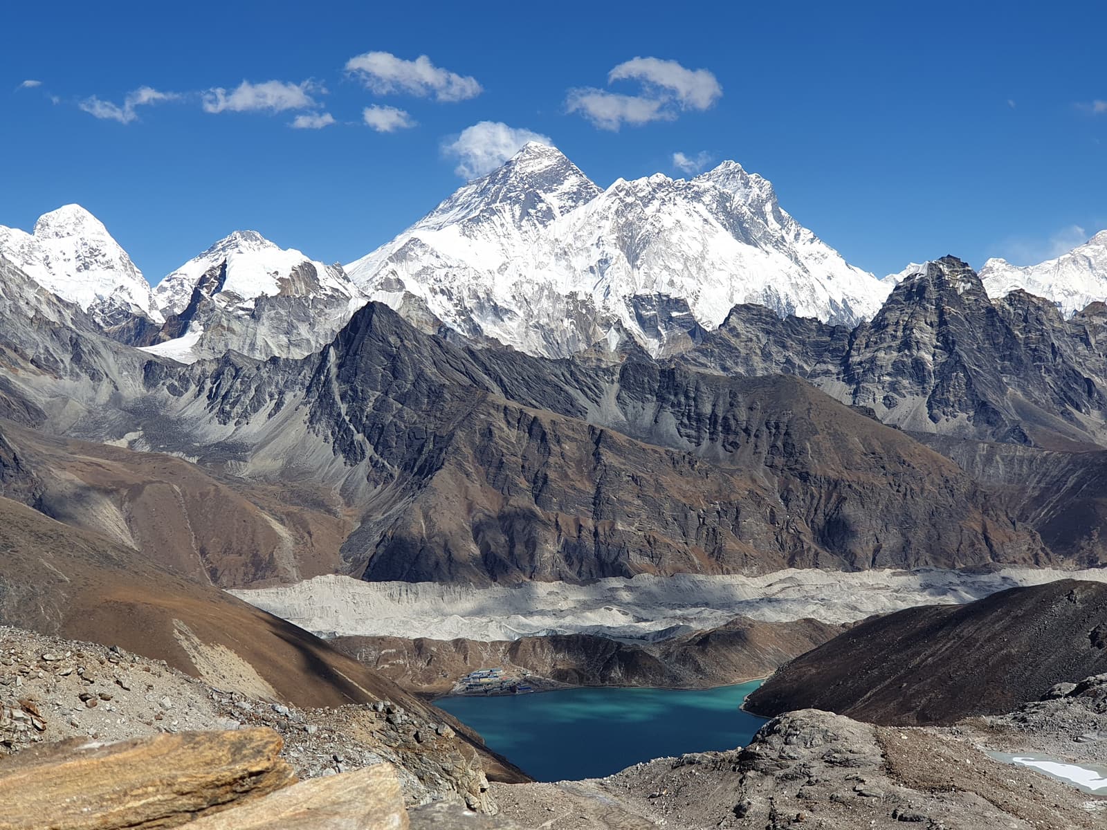 Everest above the Gokyo lake, seen from the Renjo La